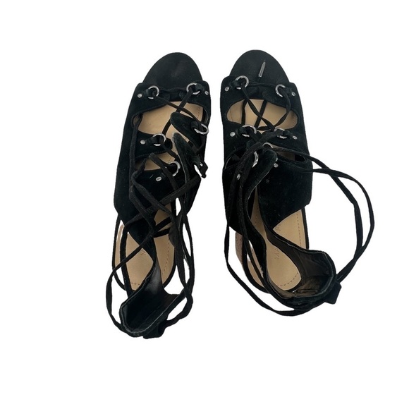 Marc Fisher Black Rivva Suede Lace Up Block Heel Sandals Size 9 Women’s - Picture 5 of 9